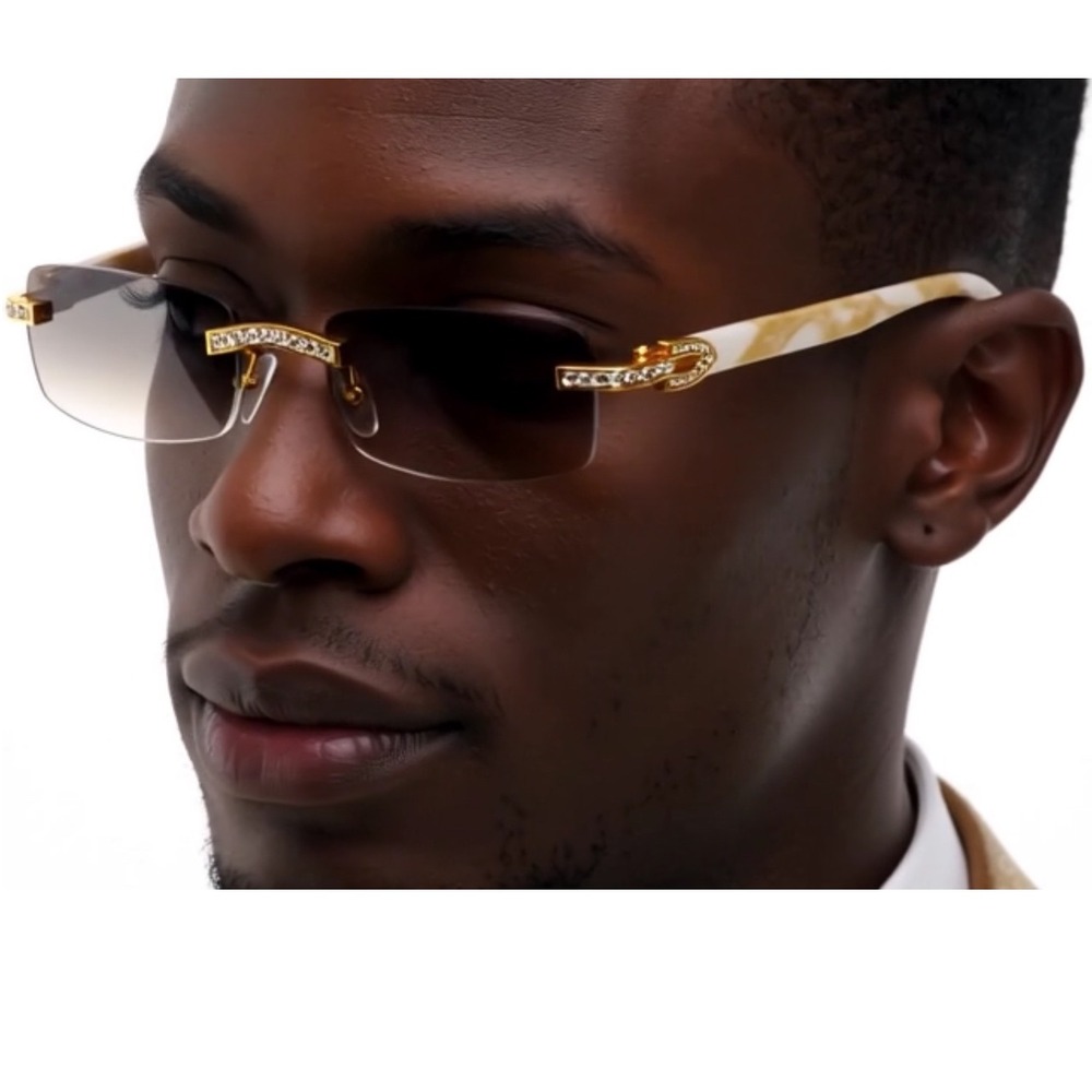Gem Accent Sunglasses Marble Temples Clear Lenses Street Wear Sophisticated 2025